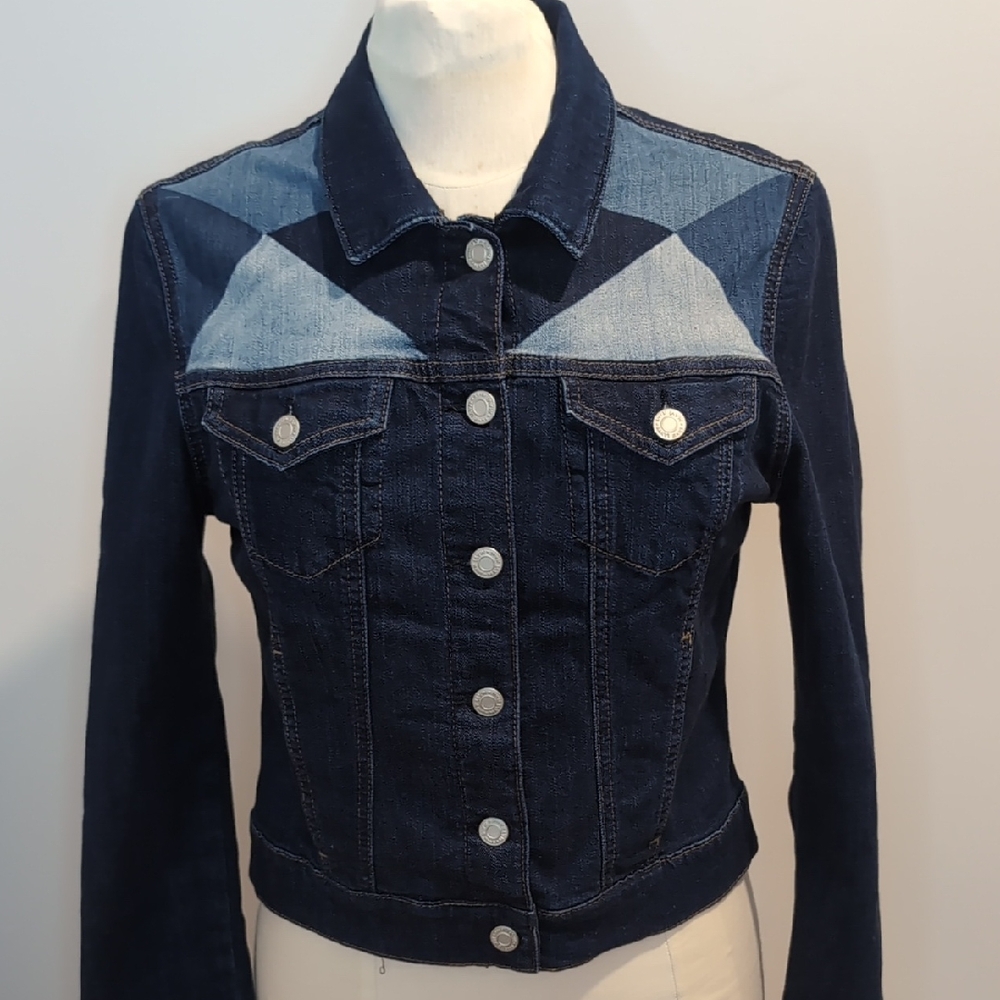 Mavi Jeans Denim Jean Jacket Geometric Print Large
